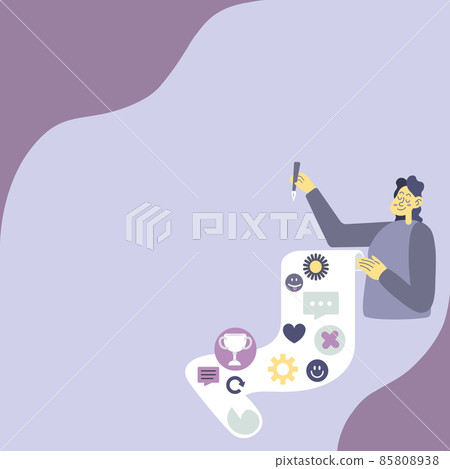 Lady Presenting Paper Showing Her Accomplishments Goals Project Ideas. Woman Presenting Long Success List Having Set Goals. Girl Displaying Future Plan Chart Poster. Lady Presenting Paper Showing Her Accomplishments Goals Project Ideas. Woman Presenting Long Success List Having Set Goals. Girl Displaying Future Plan Chart Poster. 85808938