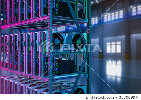 crypto mining farm with graphic card or gpu rack 85808997