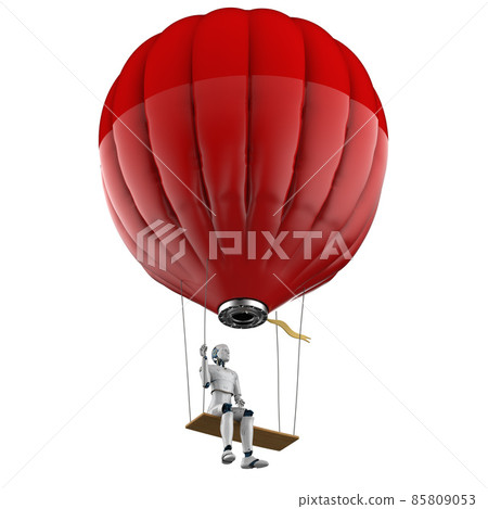 robot on hot air balloon with swing isolated robot on hot air balloon with swing isolated 85809053