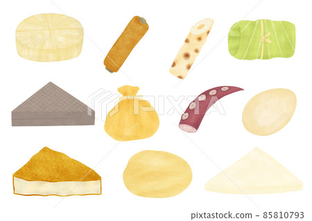 各種關東煮食材的手繪插圖 85810793