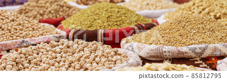 Dried food products on the arab street market stall. 85812795