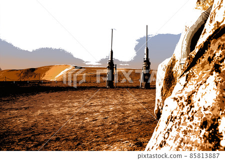 Illustration abandoned scenery of the planet Tatooine for the filming of Star Wars in the Sahara Desert. Illustration abandoned scenery of the planet Tatooine for the filming of Star Wars in the Sahara Desert. 85813887