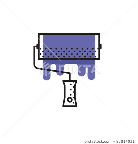 Vector linear illustration of a paint roller with a strip of paint isolated on white background. Trendy color. Editable stroke 85814031
