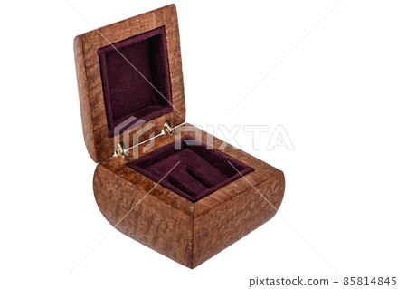 Open wooden jewelry box with velvet lining 85814845