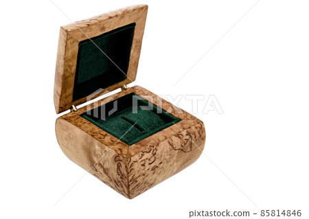 Open wooden jewelry box with velvet lining 85814846