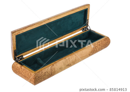 Open wooden jewelry box with velvet lining 85814913