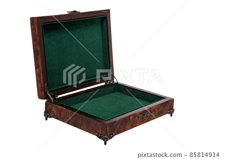 Open wooden jewelry box with velvet lining 85814914
