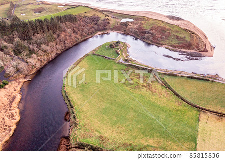 Aerial view of the Eany water by Inver in County Donegal - Ireland. Aerial view of the Eany water by Inver in County Donegal - Ireland. 85815836