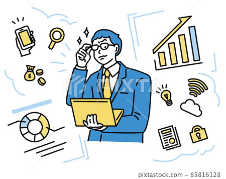 可以工作的商務人士的插圖(令人興奮、演示、營銷、計劃、合同) 可以工作的商務人士的插圖(令人興奮、演示、營銷、計劃、合同) 85816128