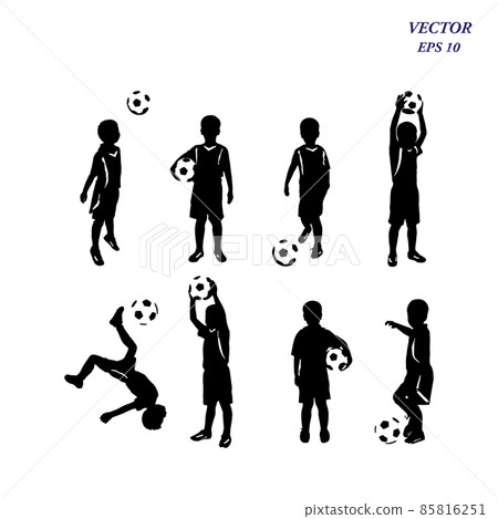 Set of child playing football. Isolated on white background. 85816251