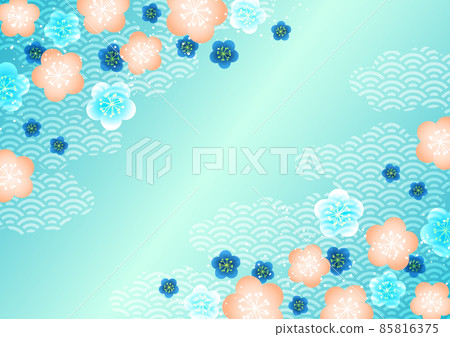 日本花和 Seikaiha 背景水平 / 藍色 日本花和 Seikaiha 背景水平 / 藍色 85816375