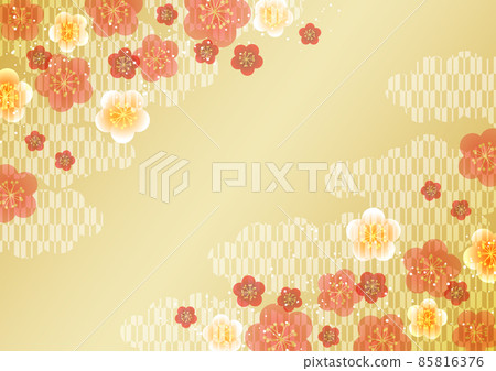 Japanese flowers and arrows rubbed background horizontal and gold 85816376