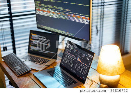 Programmer workplace with computers 85816732