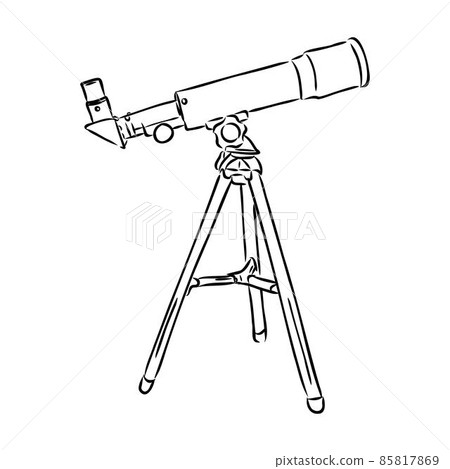 Astronomer Equipment Telescope Monochrome Vector. Standing Telescope For Explore And Observe Galaxy And Cosmos. Discovery Optical Device Designed In Retro Style Black And White Illustration Astronomer Equipment Telescope Monochrome Vector. Standing Telescope For Explore And Observe Galaxy And Cosmos. Discovery Optical Device Designed In Retro Style Black And White Illustration 85817869