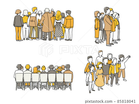 A set of crowds seen from various angles, a warm hand-drawn portrait illustration, a vector on a white background A set of crowds seen from various angles, a warm hand-drawn portrait illustration, a vector on a white background 85818041