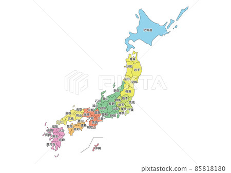 日本地圖彩色版（帶縣字） 85818180