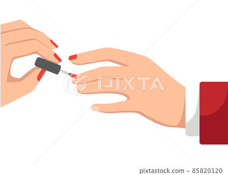 Female hand painting nails or applying nail polish, vector illustration 85820120