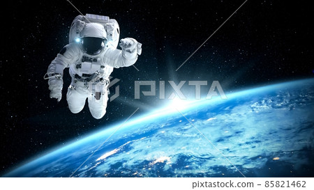 Astronaut spaceman do spacewalk while working for spaceflight mission 85821462