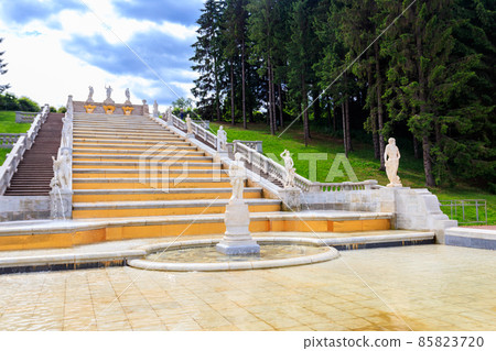Cascade fountain "Gold Mountain" in lower park of Peterhof in St. Petersburg, Russia Cascade fountain "Gold Mountain" in lower park of Peterhof in St. Petersburg, Russia 85823720