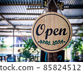 Wooden open sign or symbol with word retro cafe. Concept for opening the shop or cafe background. 85824512