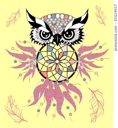 Color cute decorative ornamental Owl fall in love, doodle 85824657