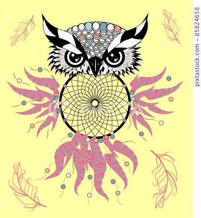 Color cute decorative ornamental Owl fall in love, doodle 85824658