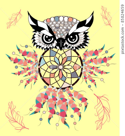 Color cute decorative ornamental Owl fall in love, doodle 85824659