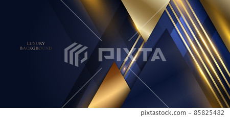 3D modern luxury banner template design blue and golden triangle stripes lines with light sparking on dark blue background 85825482