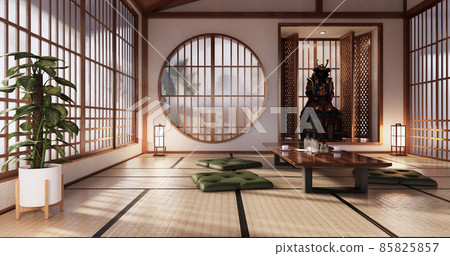 Sofa japanese on room tropical interior with tatami mat floor and white wall.3D rendering 85825857