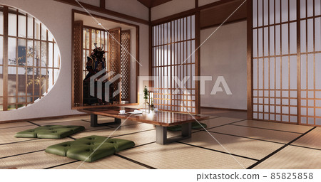 Sofa japanese on room tropical interior with tatami mat floor and white wall.3D rendering 85825858