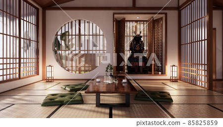 Sofa japanese on room tropical interior with tatami mat floor and white wall.3D rendering 85825859