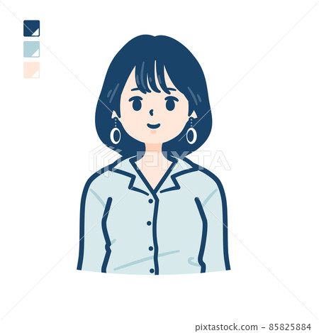 一位身穿開領襯衫的年輕女子的半身剪裁 一位身穿開領襯衫的年輕女子的半身剪裁 85825884