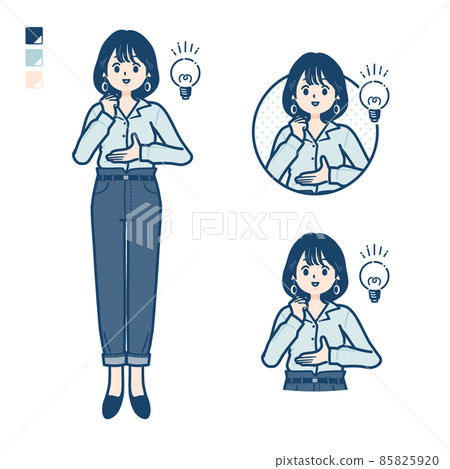 一名年輕女子身穿開領襯衫的插圖，靈感來自一個想法 85825920