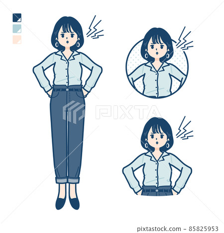 一個穿著開領襯衫的年輕女子生氣的插圖 一個穿著開領襯衫的年輕女子生氣的插圖 85825953