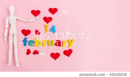 Valentines Day 14 february gift selection pink background, hearts top view. Copy space 85826056
