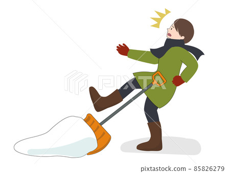 Illustration material: A woman who is surprised to slip and lose balance while shoveling snow Illustration material: A woman who is surprised to slip and lose balance while shoveling snow 85826279