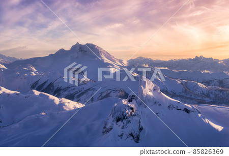 Aerial View from an Airplane of a famous Mountain Peak, Black Tusk. 85826369