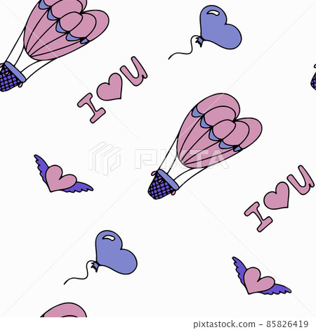 Doodle seamless pattern for Valentine s day. Vector colorful illustration for the holiday on February 14. Hand draw set for romance, wedding, date, invitation, greeting card, love. Icons for banners 85826419