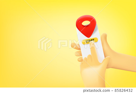 Man using navigation application via mobile phone. 3d vector banner with copy space 85826432