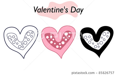 Valentine card in the shape of a pink heart. In color, solid and linear versions. A symbol of love and a Valentine Day holiday. Vector illustration. Valentine card in the shape of a pink heart. In color, solid and linear versions. A symbol of love and a Valentine Day holiday. Vector illustration. 85826757