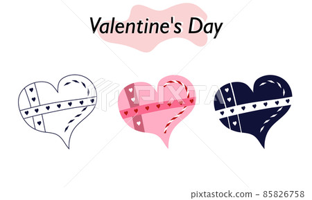 Valentine card in the shape of a pink heart. In color, solid and linear versions. A symbol of love and a Valentine Day holiday. Vector illustration. Valentine card in the shape of a pink heart. In color, solid and linear versions. A symbol of love and a Valentine Day holiday. Vector illustration. 85826758