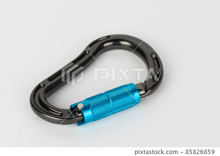 New black HMS carabiner with automatic twist lock , carabiner climbing equipment on white background. New black HMS carabiner with automatic twist lock , carabiner climbing equipment on white background. 85826859