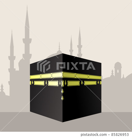 The Kaaba in Masjid al-Haram in Mecca, muslims sacred place, ka'bah or The Cube, vector 85826953