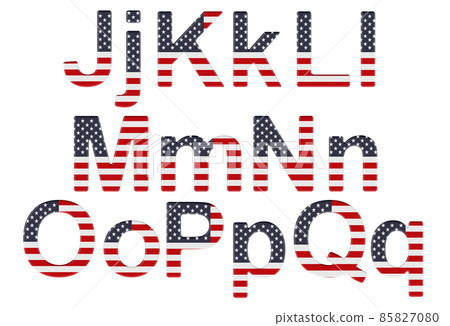 Letters with the United States flag. J, K, L, M, N, O, P uppercase and lowercase letters. 3D rendering 85827080