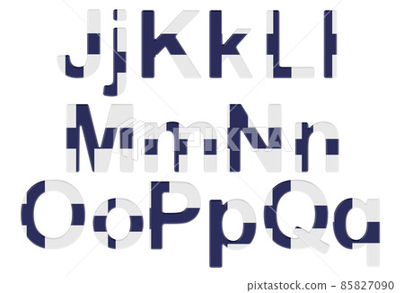 Letters with Finnish flag. J, K, L, M, N, O, P uppercase and lowercase letters. 3D rendering Letters with Finnish flag. J, K, L, M, N, O, P uppercase and lowercase letters. 3D rendering 85827090