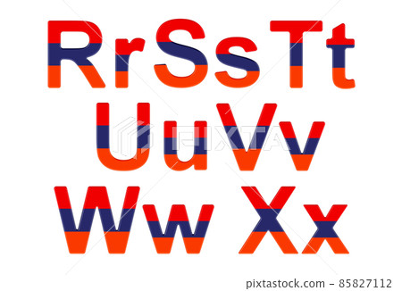 Letters with Armenian flag. R, S, T, U, V, W, X uppercase and lowercase letters. 3D rendering 85827112