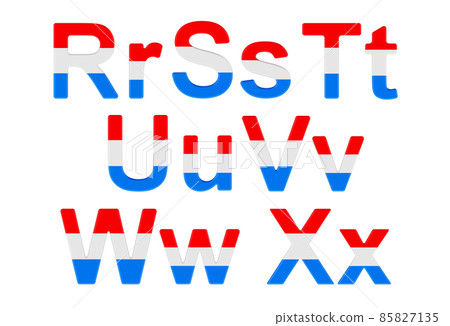Letters with Luxembourgish flag. R, S, T, U, V, W, X uppercase and lowercase letters. 3D rendering Letters with Luxembourgish flag. R, S, T, U, V, W, X uppercase and lowercase letters. 3D rendering 85827135