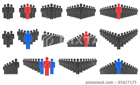 Business people team, crowd silhouettes groups. People in queue, business team silhouettes vector symbols set. Crowd people signs 85827175