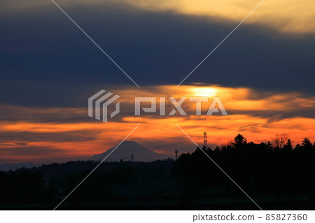 View of Mt. Fuji and evening view from Ibaraki 85827360