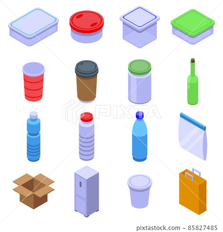 Food storage icons set, isometric style Food storage icons set, isometric style 85827485